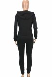 Casual Letter Embroidered Hooded Collar Long Sleeve Two Pieces