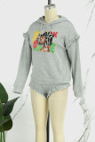 Casual Letter Print Basic Hooded Collar Long Sleeve Two Pieces