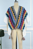 Elegant Print Tassel Patchwork Cardigan Collar Outerwear
