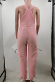 Casual Solid Patchwork Spaghetti Strap Regular Jumpsuits (Without Tops)