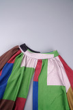 Street Color Block Patchwork Contrast Halter Long Sleeve Two Pieces