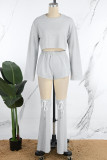 Casual Solid Basic O Neck Long Sleeve Three Piece Set (With Trouser Legs)