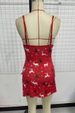 Sexy Living Print Backless Christmas Day Lingerie