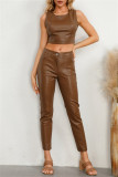 Casual Solid Basic Mid Waist Conventional Solid Color Trousers