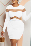 Sexy Casual Solid Patchwork See-through O Neck Long Sleeve Dresses