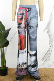 Casual Print Basic Skinny High Waist Conventional Full Print Trousers