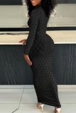 Casual Solid Ripped Sequins O Neck Long Sleeve Dresses
