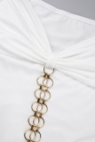 Sexy Casual Elegant Vacation Chains Solid Color Pleated Halter Sleeveless Two Pieces