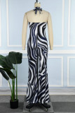 Sexy Casual Street Animal Print Print Bandage Printing Strapless Boot Cut Jumpsuits
