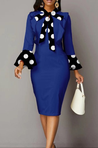Sexy Dot Patchwork With Bow Asymmetrical Collar Pencil Skirt Dresses