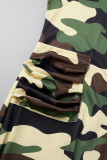 Sexy Camouflage Print Patchwork Pocket Hooded Collar Long Dress Dresses