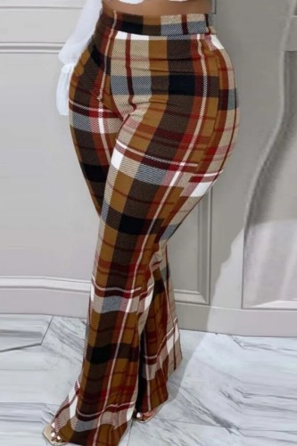 Casual Plaid Print Basic Regular High Waist Conventional Full Print Trousers