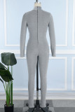 Sexy Casual Solid Hollowed Out Turtleneck Skinny Jumpsuits
