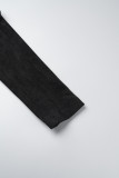 Street Solid Tassel Patchwork Turndown Collar Outerwear