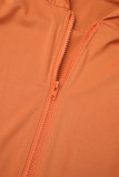 Elegant Patchwork Pocket Zipper Hooded Collar Long Sleeve Two Pieces