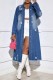 Casual Patchwork Ripped Turndown Collar Long Sleeve Regular Denim Jacket