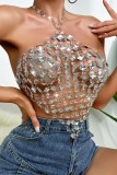 Sexy Patchwork Hollowed Out See-through Backless Halter Tops