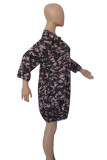 Street Camouflage Print Patchwork Pocket O Neck Printed Dress Plus Size Dresses