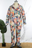 Casual Print Patchwork Turndown Collar Plus Size Two Pieces