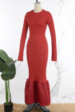 Casual Solid Patchwork O Neck Long Dress Dresses