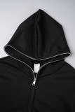Casual Solid Patchwork Zipper Hooded Collar Outerwear