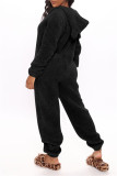 Casual Living Solid Patchwork Hooded Collar Regular Jumpsuits