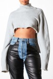 Casual Solid Asymmetrical Turtleneck Tops