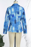 Casual Print Patchwork Turn-back Collar Outerwear