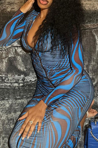 Celebrities Striped Patchwork Zipper O Neck Printed Dress Dresses
