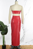 Sexy Street Party Solid Plain Solid Color Zipper Strapless Sleeveless Two Pieces