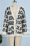 Casual Letter Patchwork V Neck Outerwear
