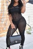 Sexy Solid Ripped Patchwork See-through O Neck Skinny Jumpsuits