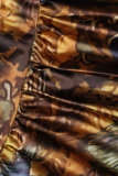 Casual Daily Elegant Mixed Printing Patchwork Flounce Printing Contrast V Neck Dresses
