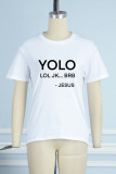 Daily Print Letter O Neck T-Shirts