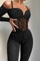 Sexy Casual Solid Patchwork Backless Off the Shoulder Skinny Jumpsuits