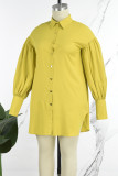 Elegant Solid Patchwork Buckle Slit Shirt Collar Long Sleeve Plus Size Dresses
