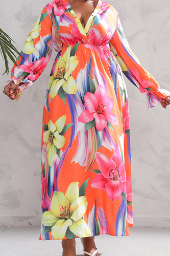 Elegant Floral Patchwork V Neck Printed Dress Plus Size Dresses