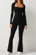 Casual Solid Basic Square Collar Skinny Jumpsuits