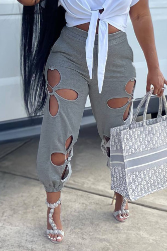 Sexy Solid Hollowed Out Patchwork Regular High Waist Conventional Patchwork Bottoms