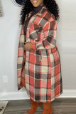 Casual Plaid Patchwork Pocket Buckle Cardigan Collar Outerwear