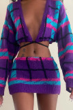 Celebrities Color Block Hollowed Out Draw String Buckle Cross Straps O Neck Long Sleeve Two Pieces