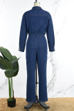 Casual Solid Buttons Turndown Collar Long Sleeve Skinny Denim Jumpsuits