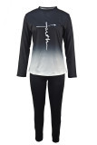 Casual Gradual Change Print Basic O Neck Long Sleeve Two Pieces