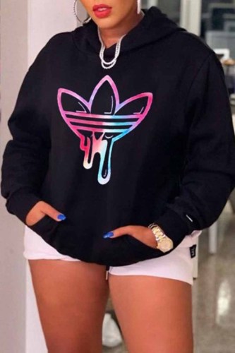 Casual Simplicity Print Patchwork Hooded Collar Tops