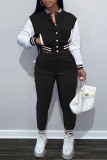 Casual Solid Patchwork Buckle Long Sleeve Two Pieces