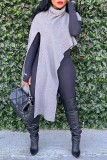 Casual Solid Slit Asymmetrical Turtleneck Tops