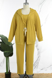 Casual Solid Cardigan Vests Pants O Neck Plus Size Three Piece Set
