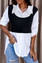 Casual Solid Patchwork Shirt Collar Tops