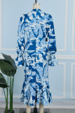 Elegant Print Patchwork Zipper O Neck Printed Dress Dresses