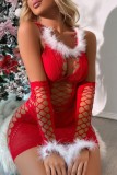 Sexy Living Solid Hollowed Out See-through Backless Christmas Day Lingerie